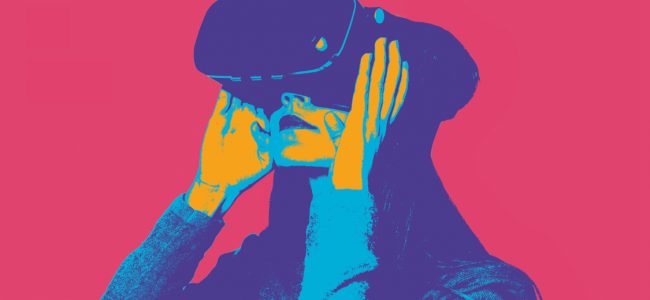 Farblich stilisiertes Bild einer Frau mit VR-Headset