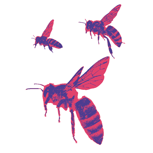 Drei farblich stilisierte Bienen