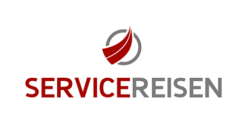 Das Logo des Reiseveranstalters Servicereisen, rote und graue Schrift