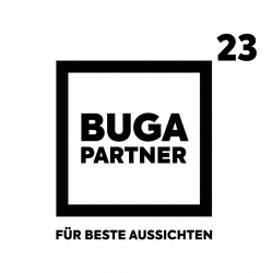 Das Logo der BUGA 23 in Schwarz