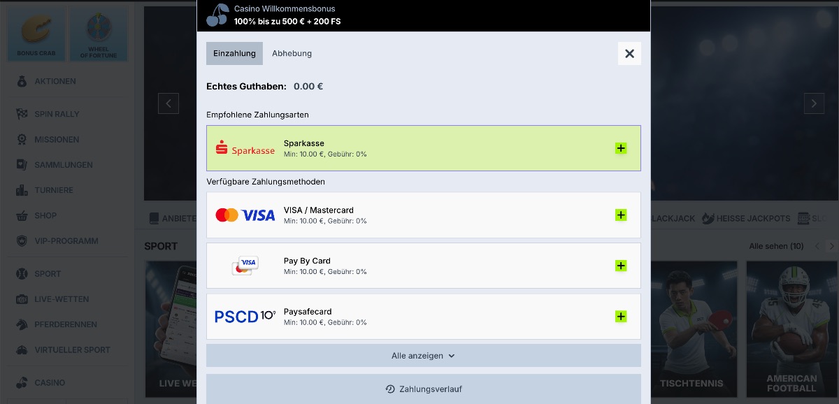 Einzahlungen im Online Casino